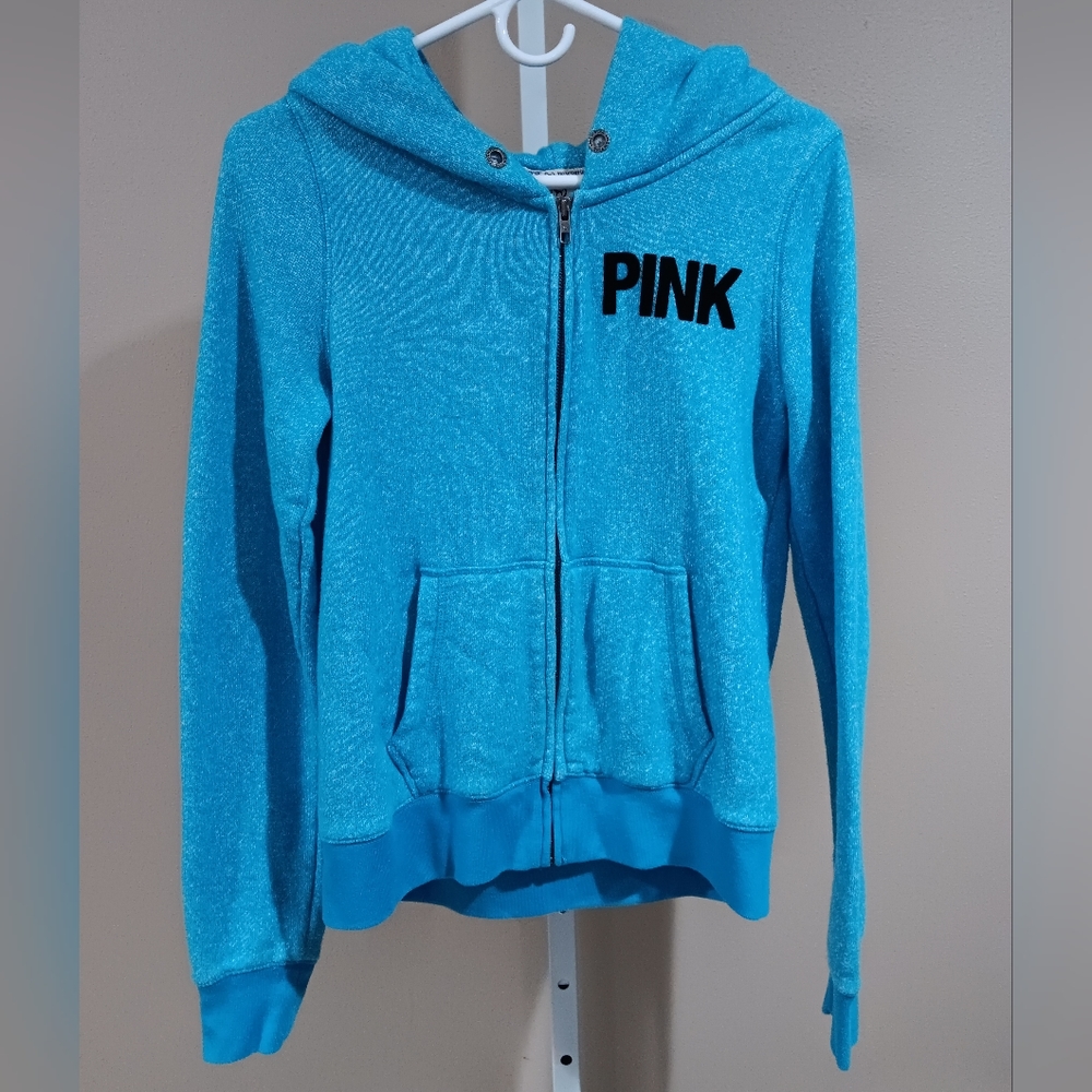 014 PINK Victoria's Secret Women's (Size M) Blue Hooded Sweatshirt